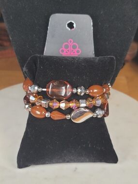 Paparazzi Amber & Brown Beaded Stretch Bracelet Set